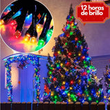 Luces festivas de navidad de 240 focos, resistentes al agua y   funciona con energía solar con 8 modos de luz para navidad, cumpleaños, dormitorio, patio, jardín, donde tu desees.