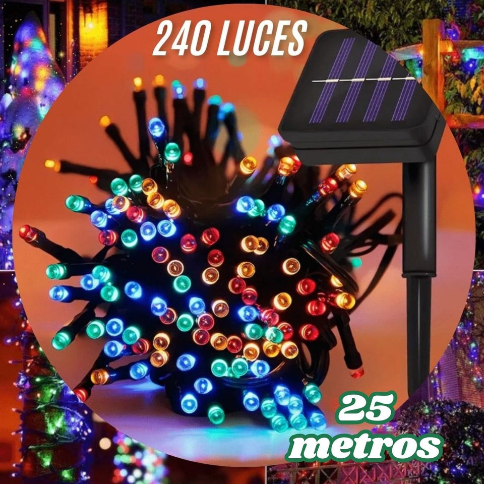 Luces festivas de navidad de 240 focos, resistentes al agua y   funciona con energía solar con 8 modos de luz para navidad, cumpleaños, dormitorio, patio, jardín, donde tu desees.